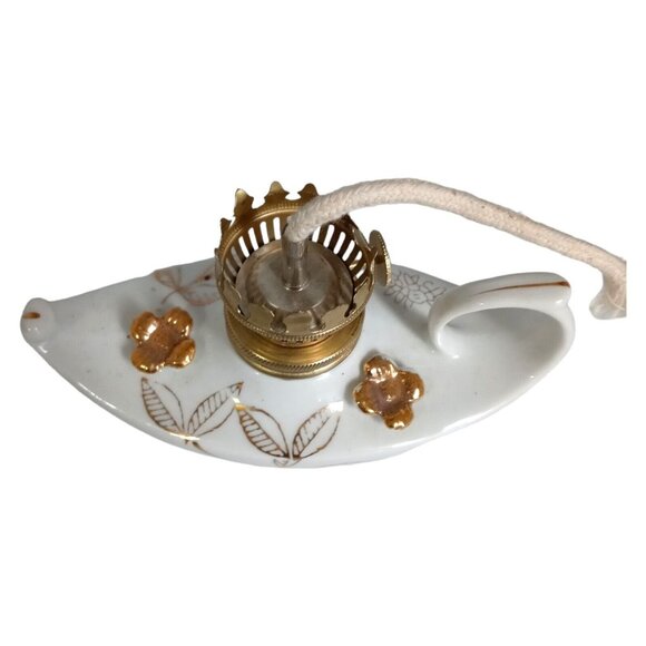 Vintage Porcelain Genie Oil Lamp Aladdin Style Mini White Gold - Picture 3 of 9